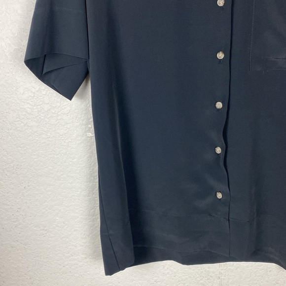 TOPSHOP oversized black sateen button front short sleeve blouse - Picture 5 of 6